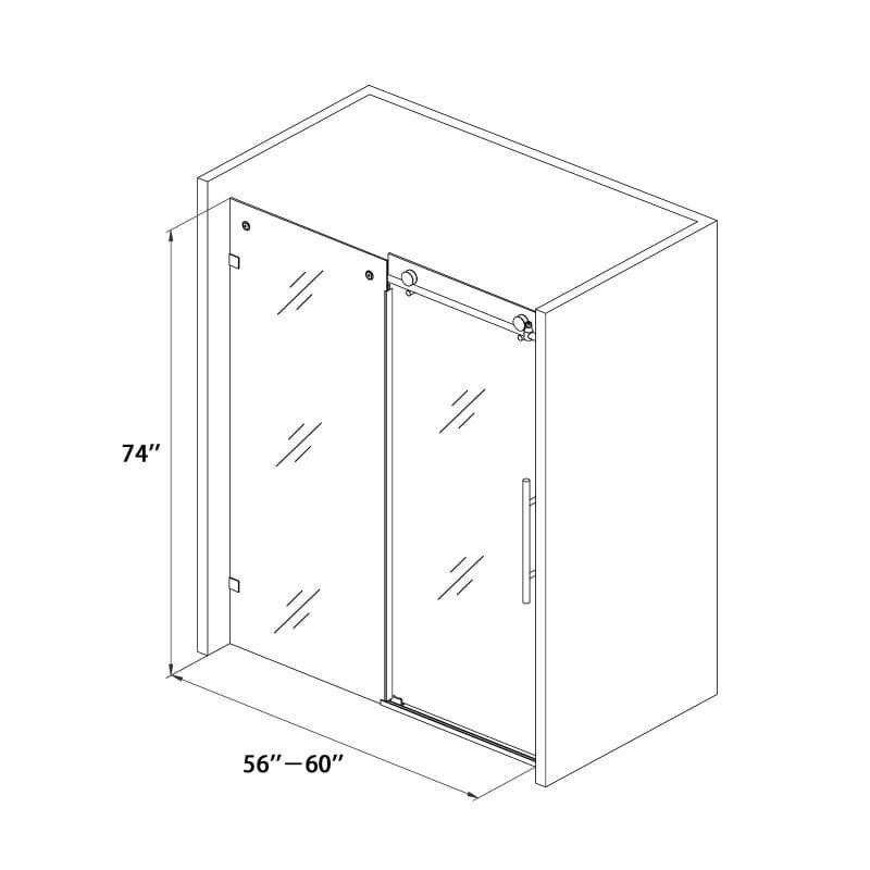 56-60&quot;W x 74&quot;H Frameless Explosion-proof Glass Bathroom Shower Door Two-way Sliding Black