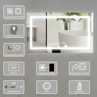 40 x 24 Inch LED Bathroom Mirror with Night Light Anti Fog Dimmable Wall Mounted