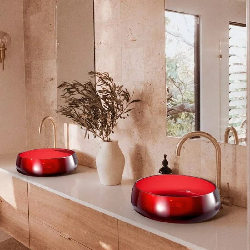 Bathroom Sink Transparent Red Stone Resin 15.75&