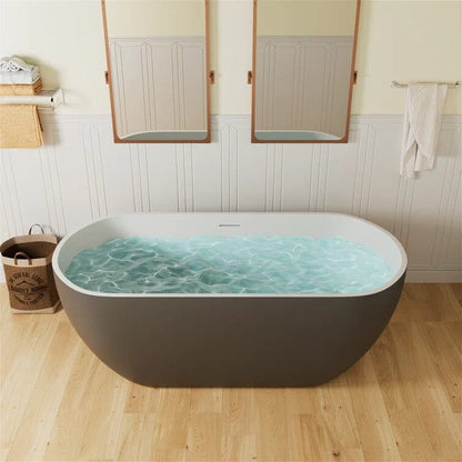 grey Symmetrical Soaking Bathtub with Center Drain