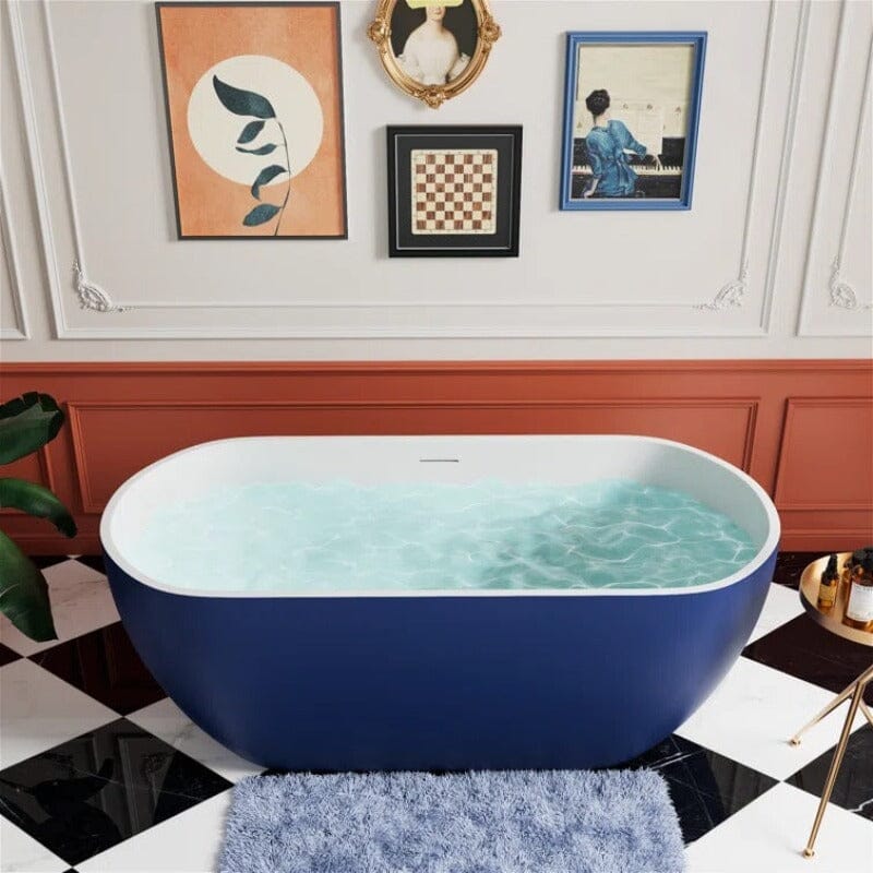 Center Drain Freestanding Soaking tub in blue