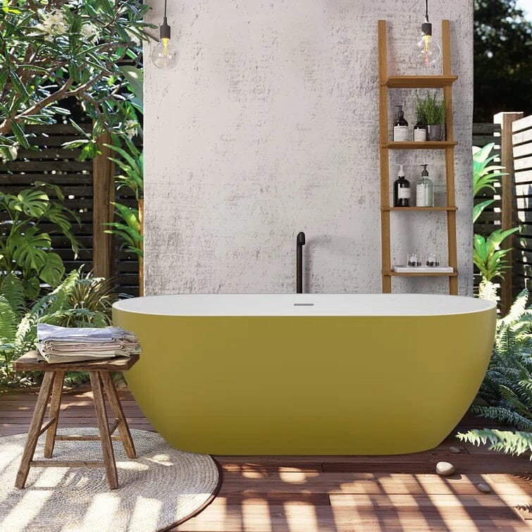 matte gold stand alone Soaking Bathtub with Center Drain